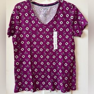 Croft & Barrow Orchard Floral The Classic Tee V Neck Short Sleeve T-Shirt M NWT